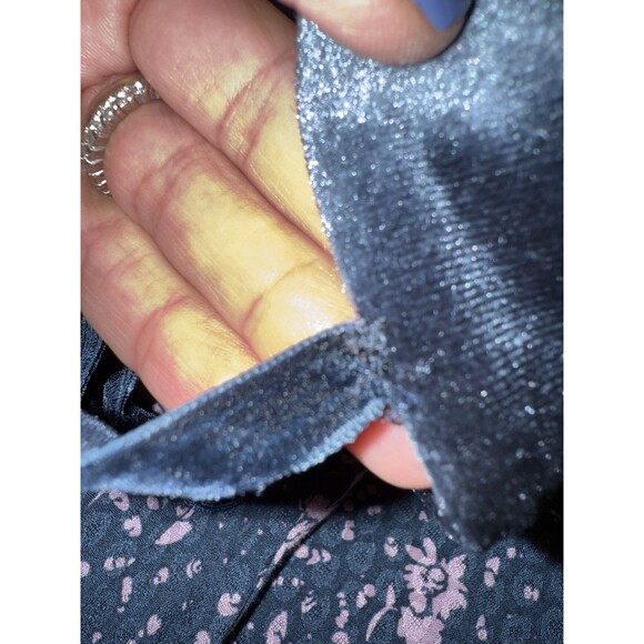 Free People Tess Mini Dress Boho Floral Lace Trim Velvet Tie Long Sleeve Blue L - Picture 12 of 12